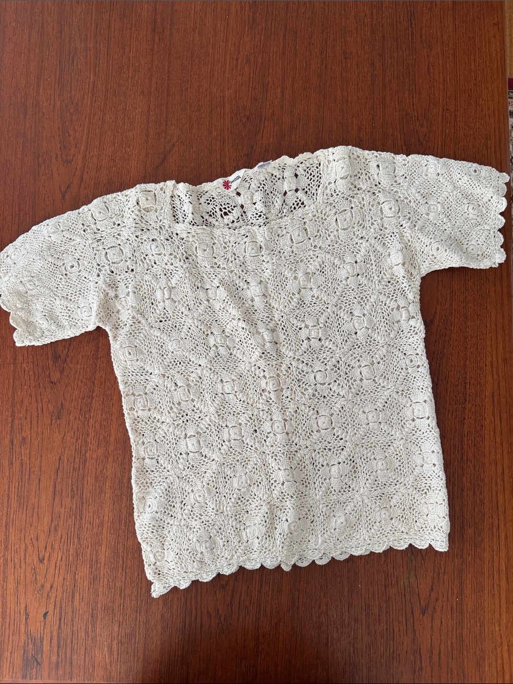 PHOOL White Crochet Short-Sleeve Top
